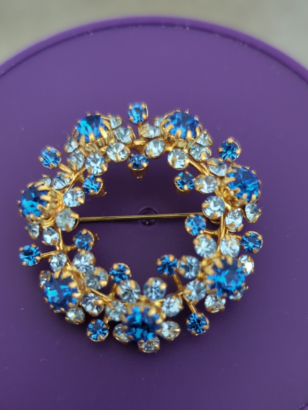 Vintage Austrian Blue Crystal Brooch